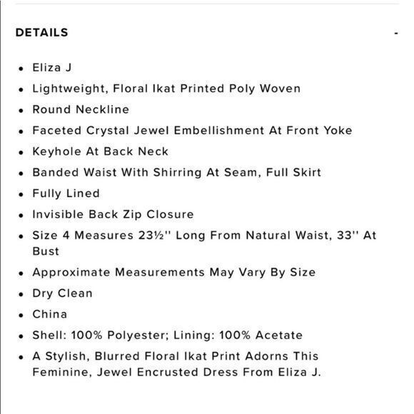 ELIZA J Ikat Jeweled Cocktail Dress H104 - Picture 8 of 8